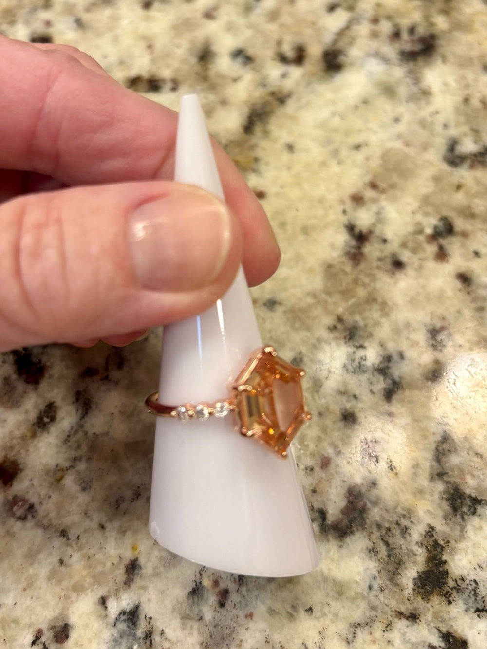 BP Stunning Rose Gold Hexagon Citrine Cocktail Ring - Women Jewelry-Size 7 - Picture 4 of 5